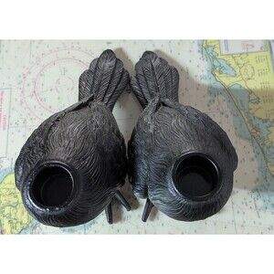 Pair black raven crow bird taper candle holders gothic halloween decor macabre